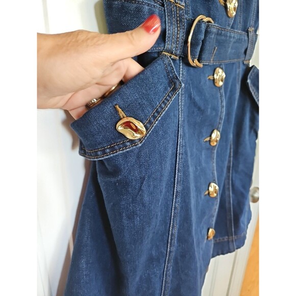 Commense NWT  Blue Button-Down Pocketed Belted Denim Dress Medium - Picture 2 of 13